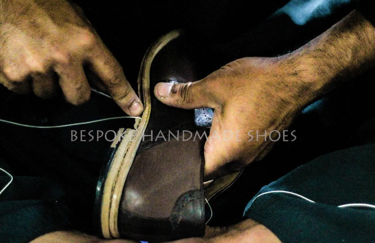 Bespoke Handmade Shoes, Hand Painted Blue & Purple Pure Leather Brogue Derby Formal Shoe