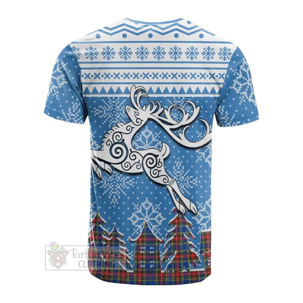 Bethune Clan Christmas Cotton T-shirt Celtic Reindeer Style