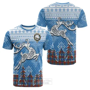 Bethune Clan Christmas Cotton T-shirt Celtic Reindeer Style