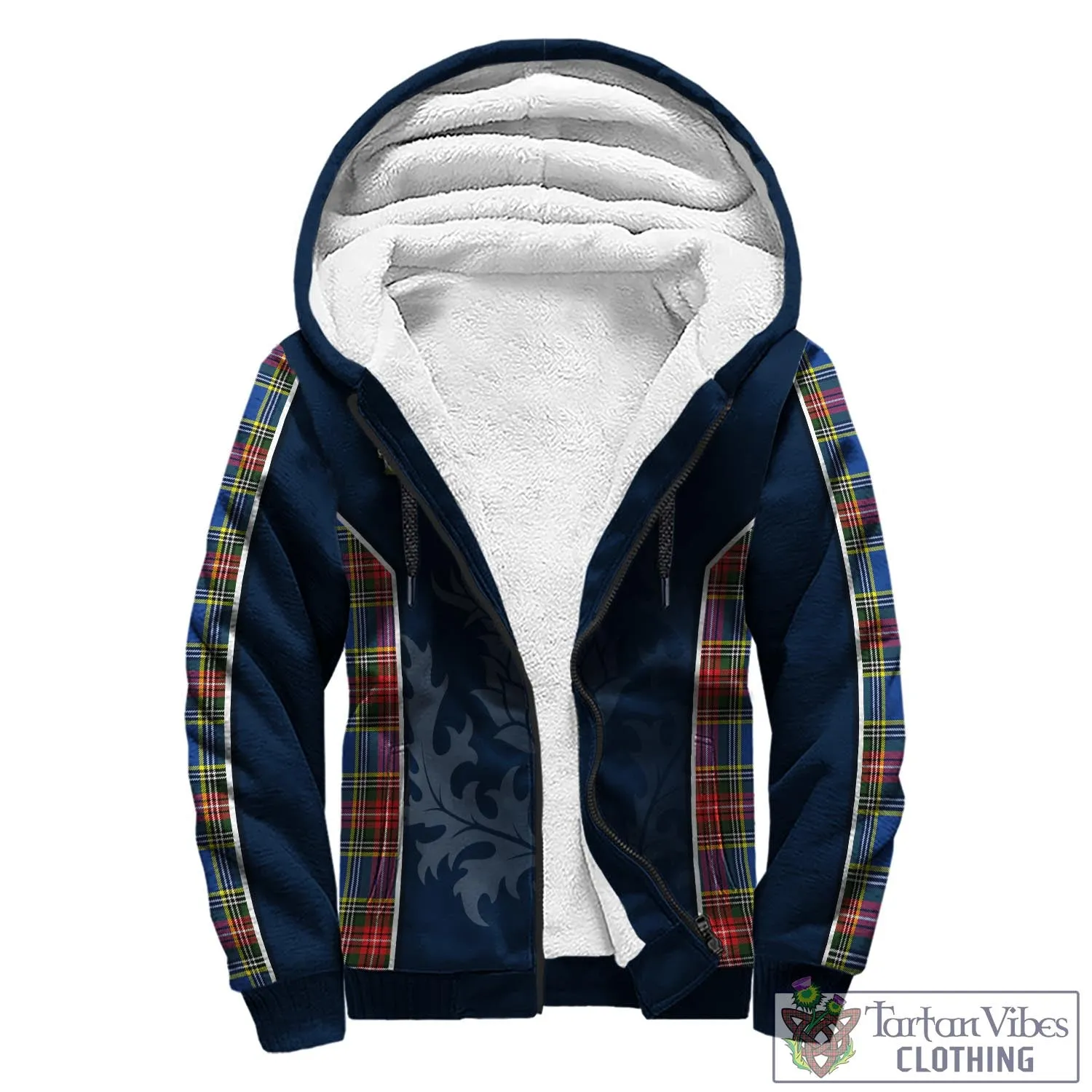 Bethune Tartan Sherpa Hoodie with Family Crest and Scottish Thistle Vibes Sport Style