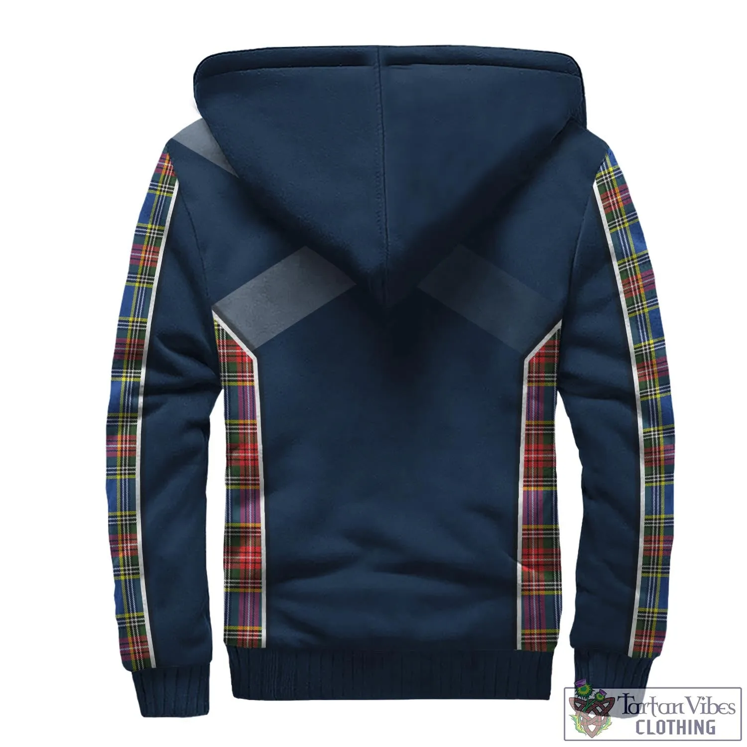 Bethune Tartan Sherpa Hoodie with Family Crest and Scottish Thistle Vibes Sport Style