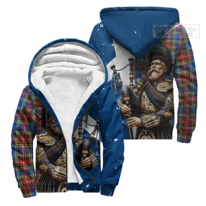 Bethune Tartan Sherpa Hoodie with Family Crest Scottish Bagpiper Vibes