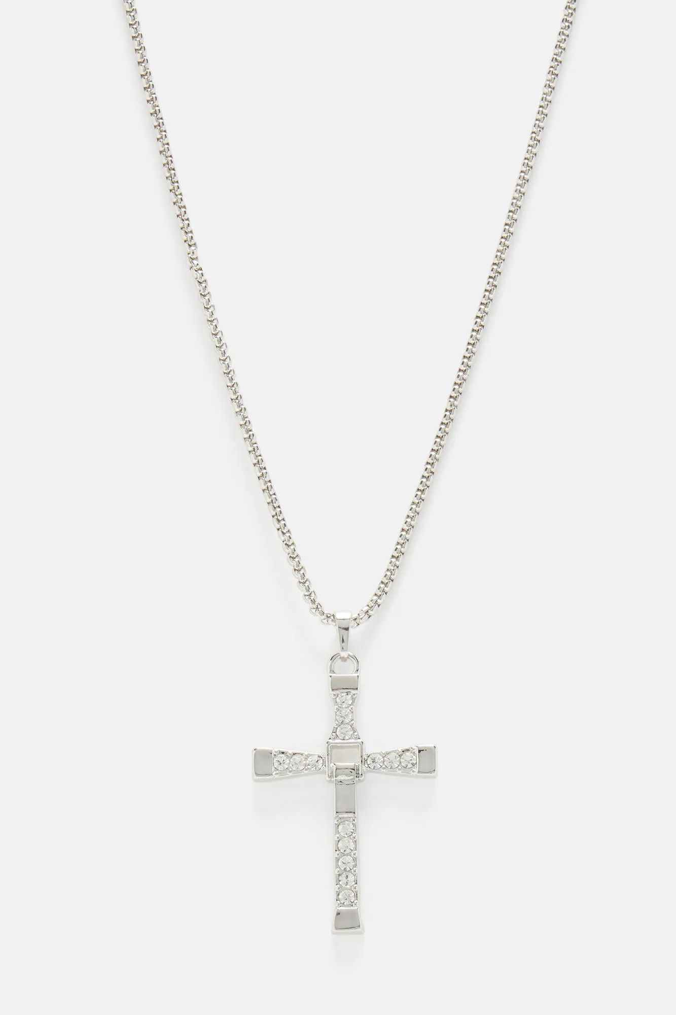 Big On The Holy Cross Box Chain Necklace - Silver