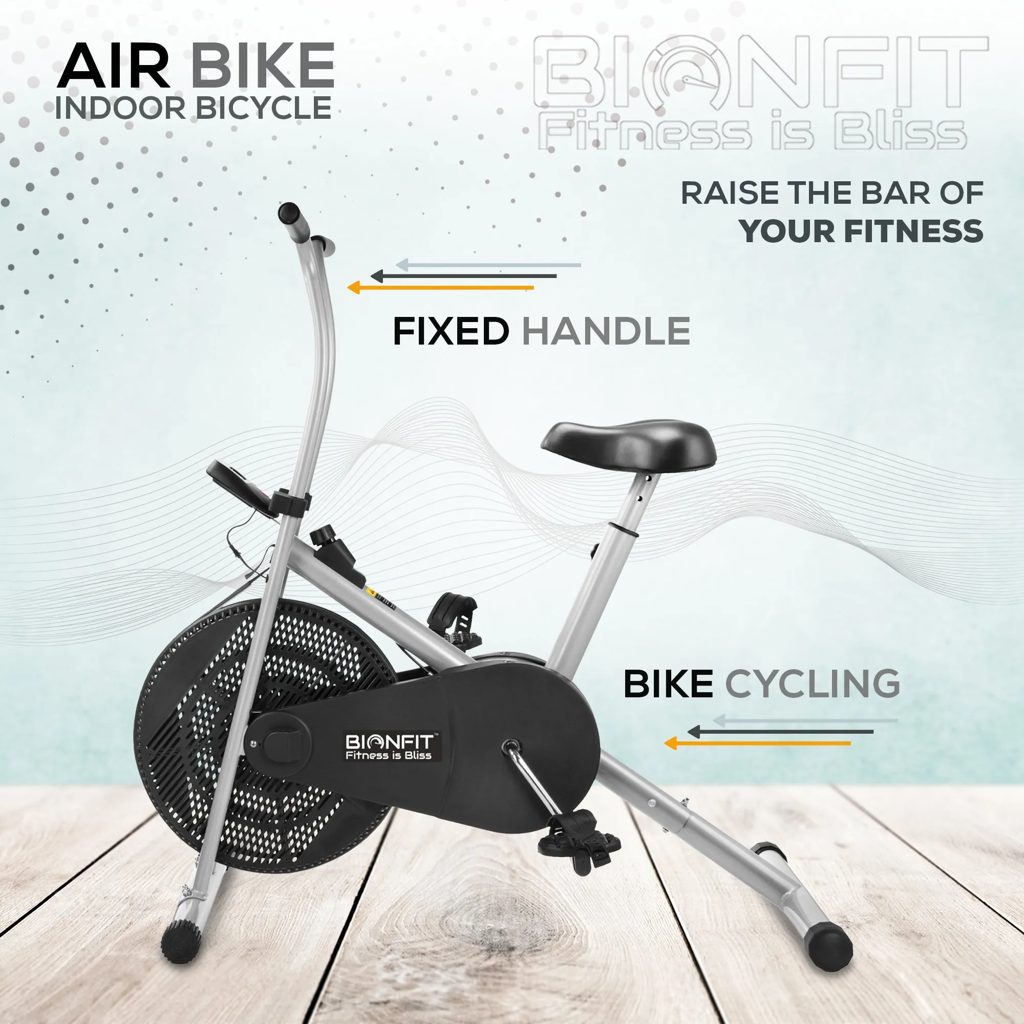 Bionfit ON01F Fixed Handle Air Bike - 100kg Max User Weight with Adjustable Resistance - 2 Year Warranty