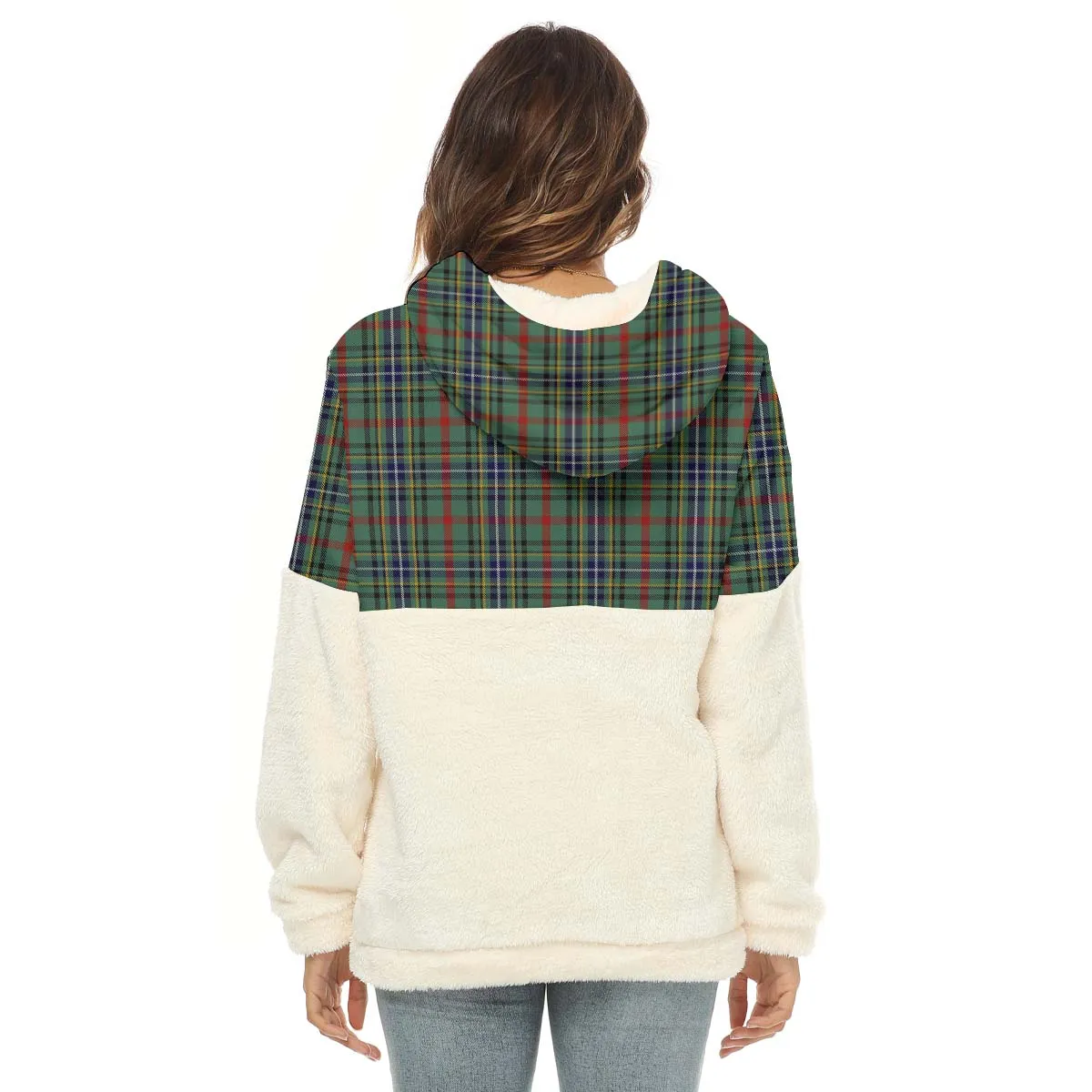 Bisset Tartan Women's Borg Fleece Hoodie With Half Zip with Family Crest