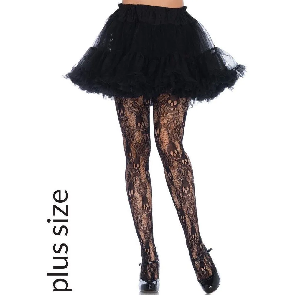 Black Rose and Skulls Plus Size Fishnet Stockings