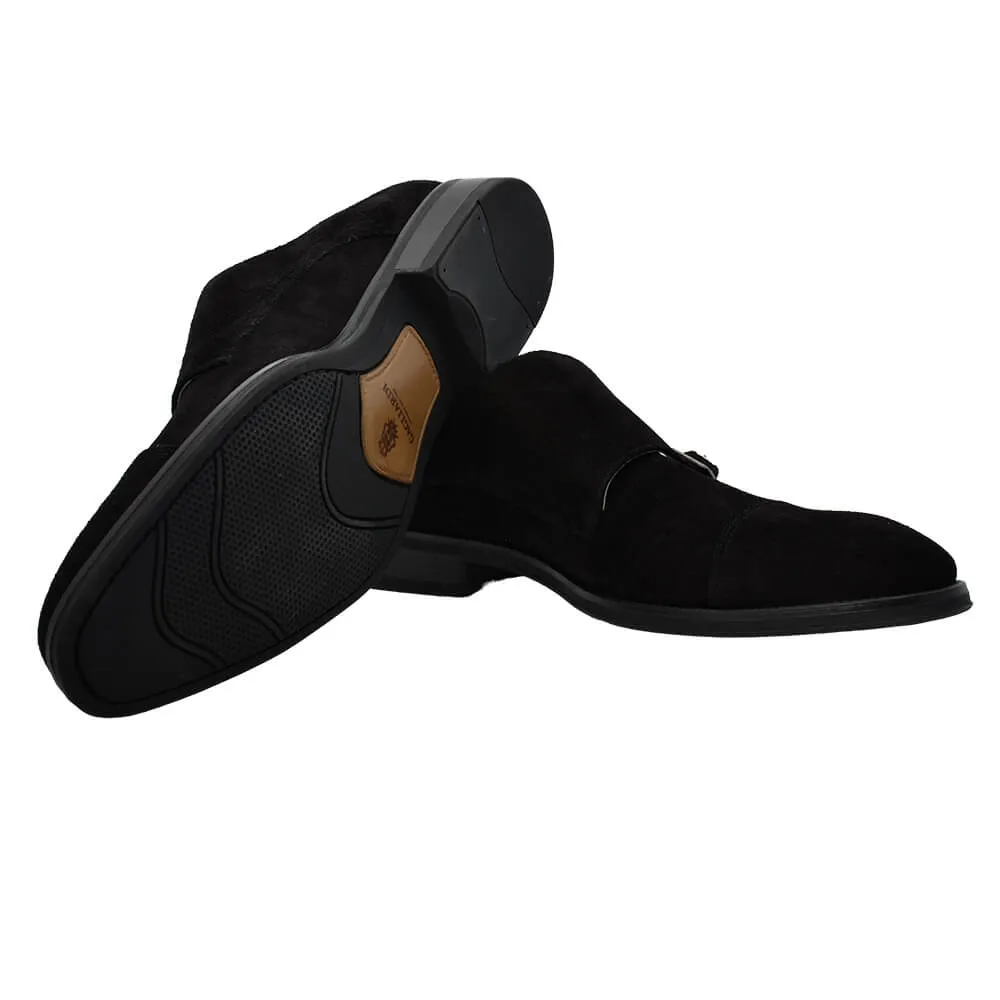 Black Suede Double Monk Shoes