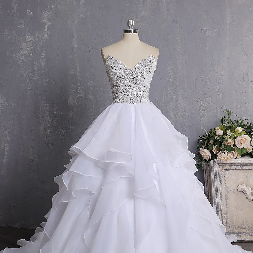 Bling Ball Gown Wedding Dress With Corset Back Ruffled Wedding Dresses