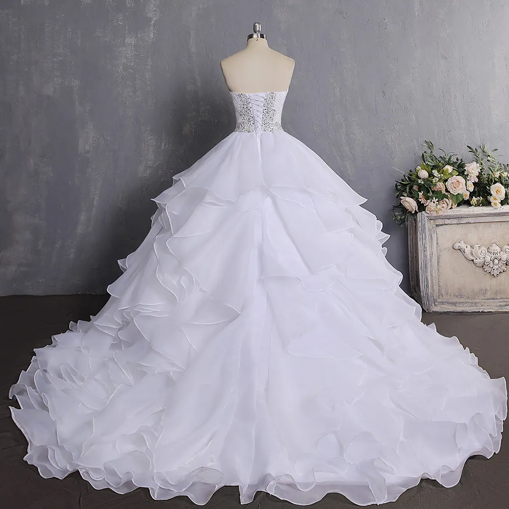 Bling Ball Gown Wedding Dress With Corset Back Ruffled Wedding Dresses