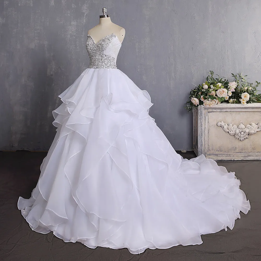 Bling Ball Gown Wedding Dress With Corset Back Ruffled Wedding Dresses