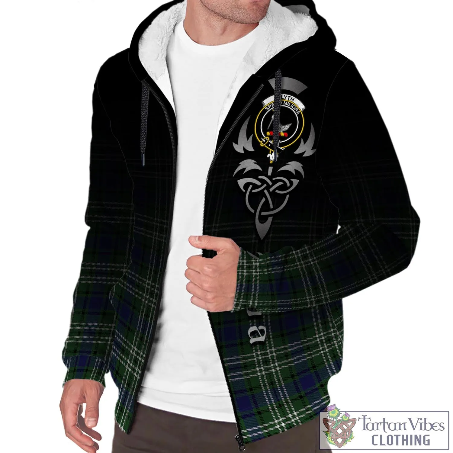 Blyth Tartan Sherpa Hoodie Featuring Alba Gu Brath Family Crest Celtic Inspired