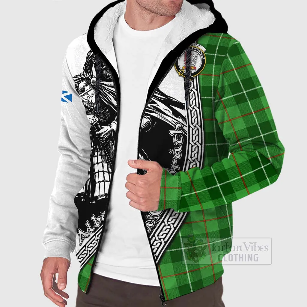 Boyle Tartan Clan Crest Sherpa Hoodie with Highlander Warrior Celtic Style