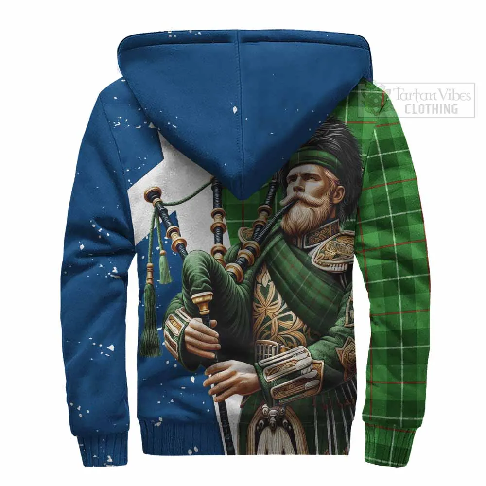 Boyle Tartan Sherpa Hoodie with Family Crest Scottish Bagpiper Vibes