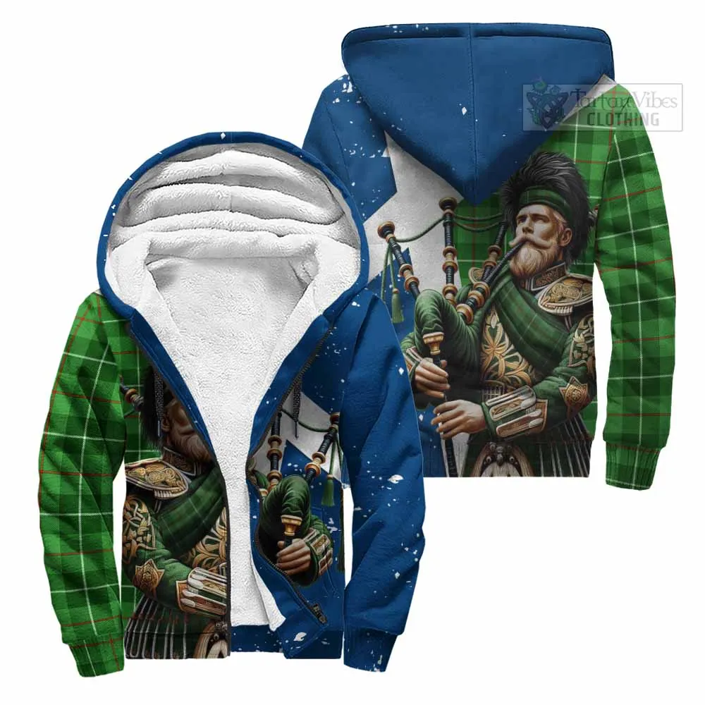 Boyle Tartan Sherpa Hoodie with Family Crest Scottish Bagpiper Vibes