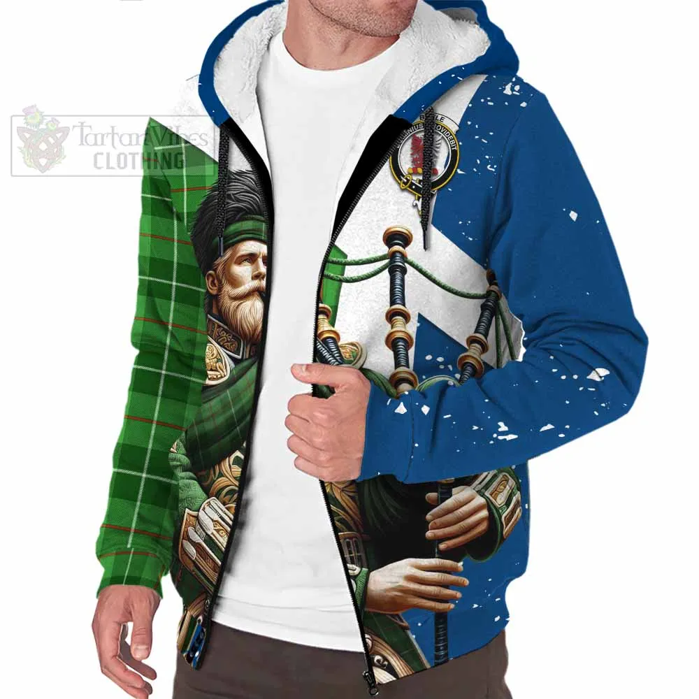 Boyle Tartan Sherpa Hoodie with Family Crest Scottish Bagpiper Vibes