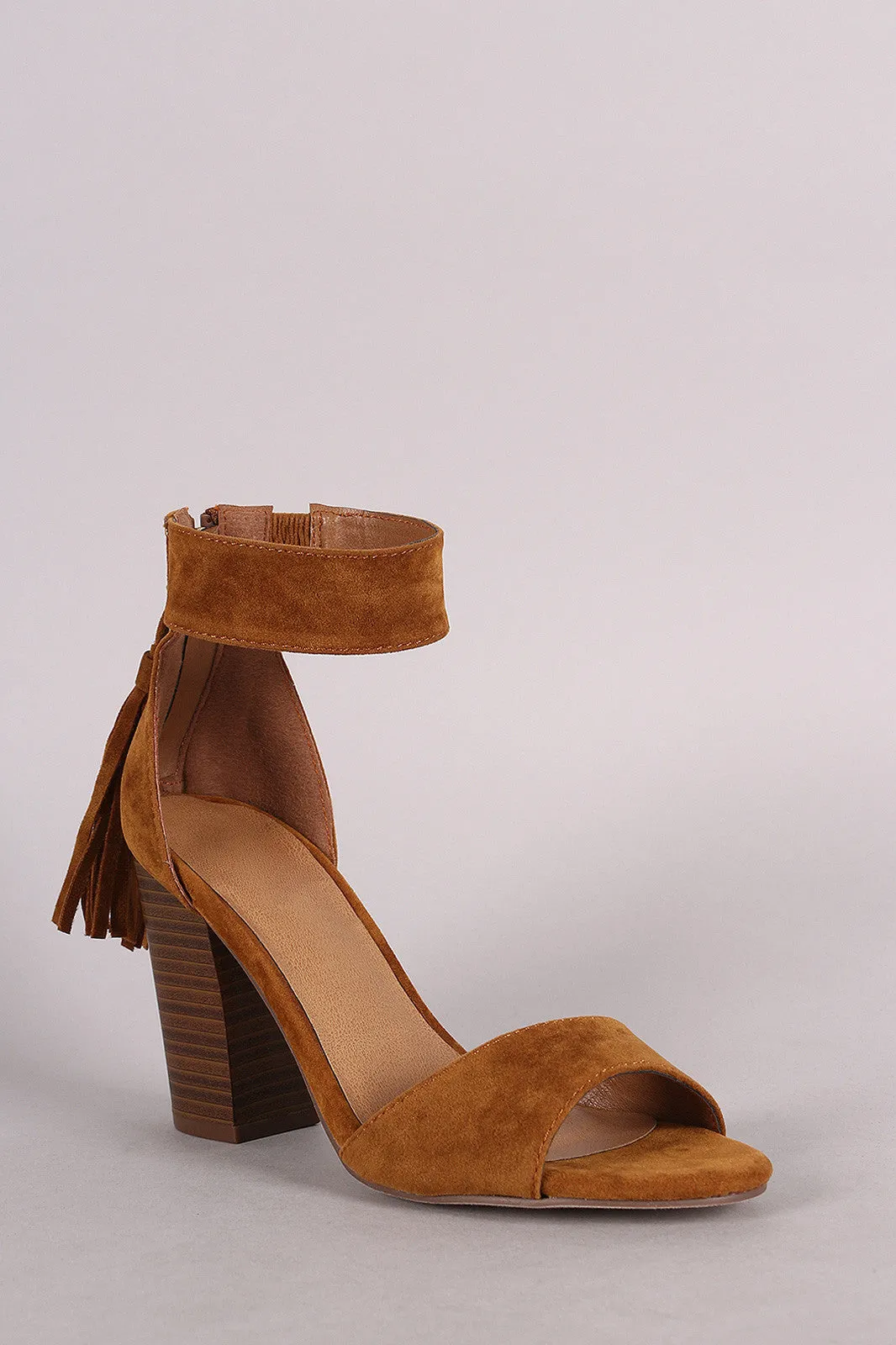 Breckelle Suede Tassel Ankle Cuff Chunky Heel