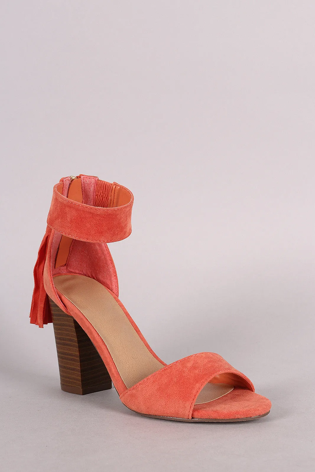 Breckelle Suede Tassel Ankle Cuff Chunky Heel