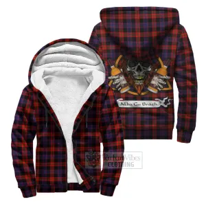 Brown (Broun) Tartan Sherpa Hoodie with Family Crest and Bearded Skull Holding Bottles of Whiskey