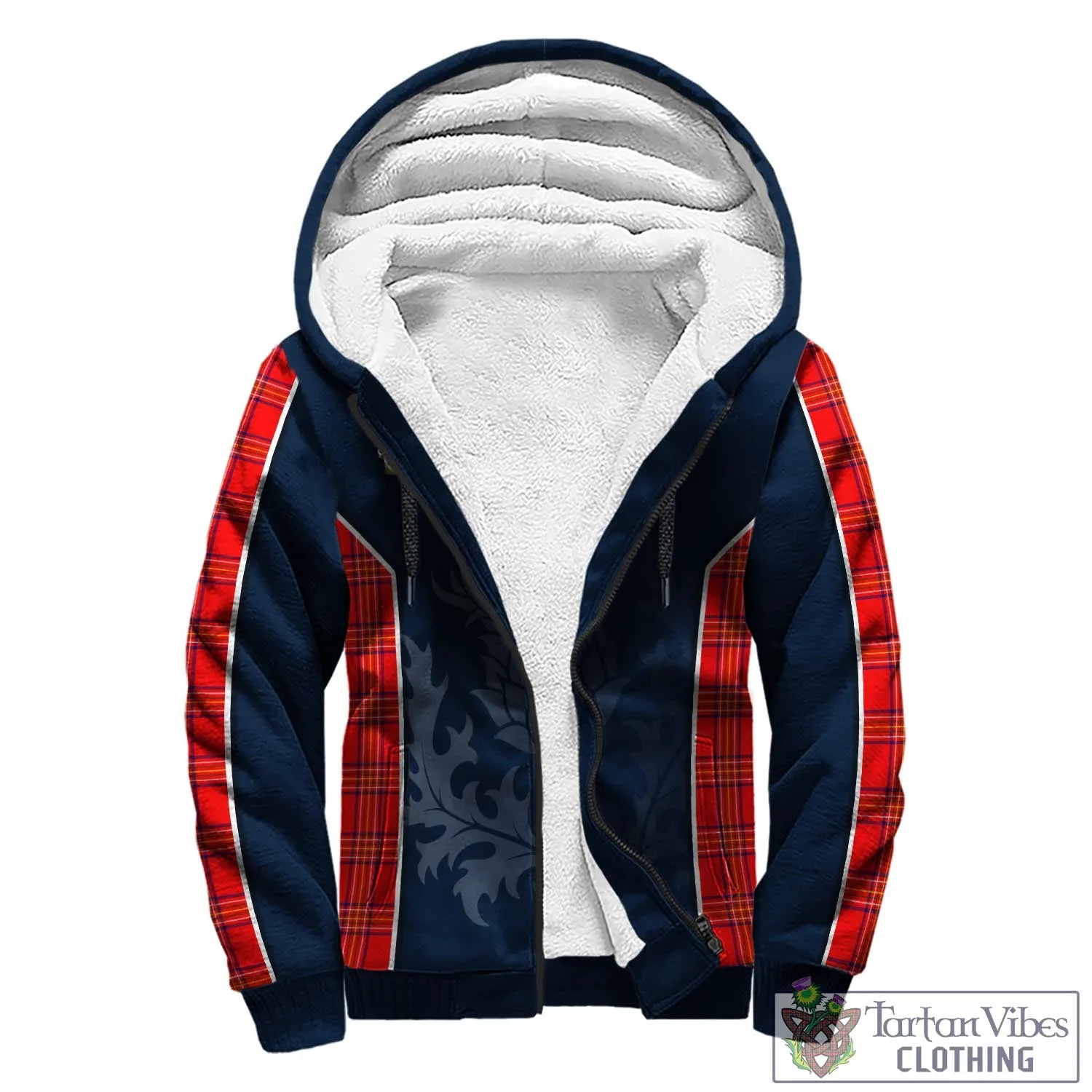 Burnett Modern Tartan Sherpa Hoodie with Family Crest and Scottish Thistle Vibes Sport Style