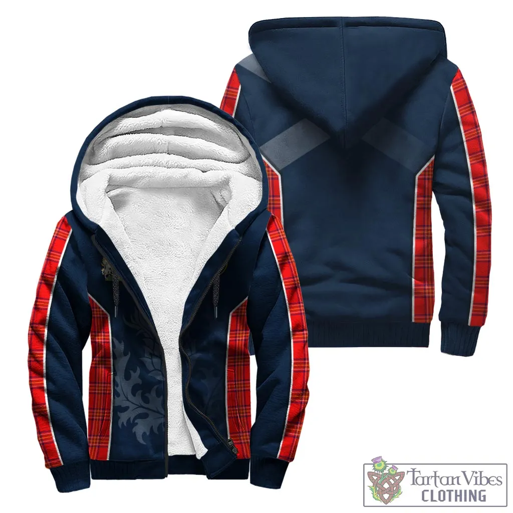 Burnett Modern Tartan Sherpa Hoodie with Family Crest and Scottish Thistle Vibes Sport Style