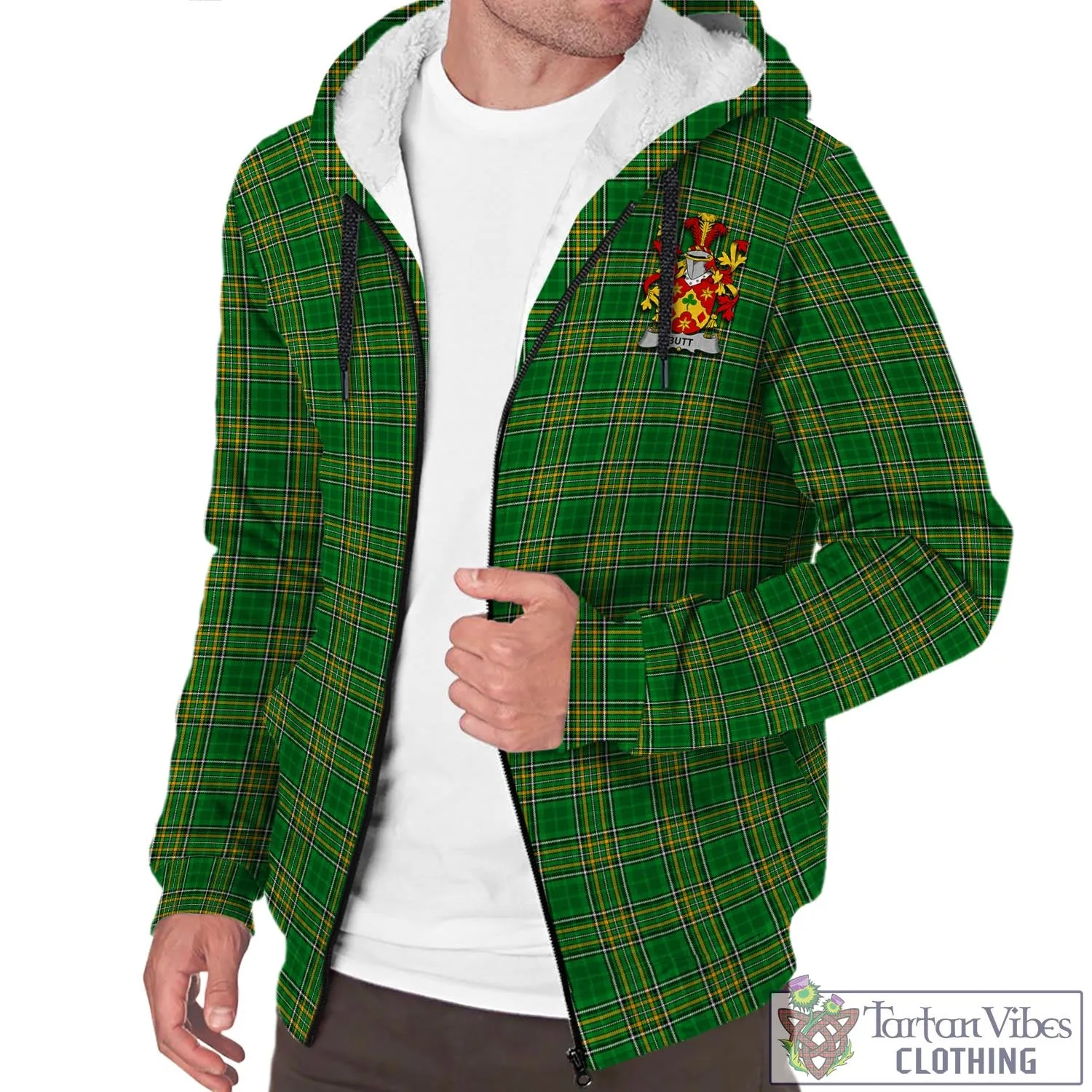 Butt Irish Clan Tartan Sherpa Hoodie with Coat of Arms