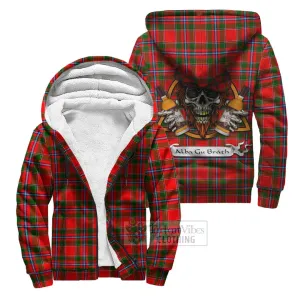 Butter Tartan Sherpa Hoodie with Family Crest and Bearded Skull Holding Bottles of Whiskey