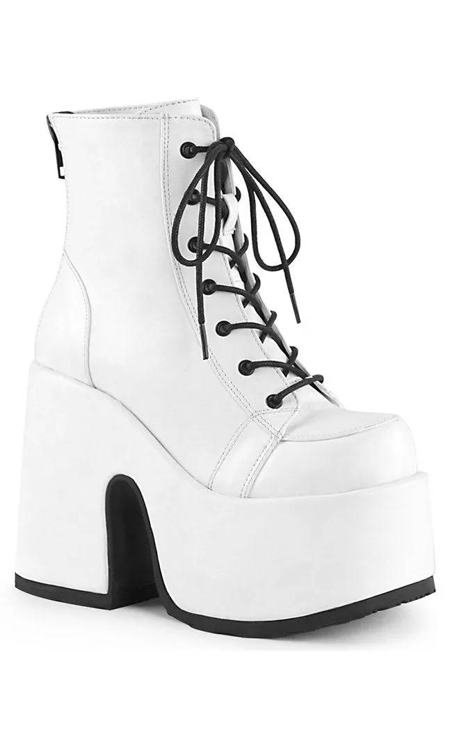 CAMEL-203 White Ankle Boots