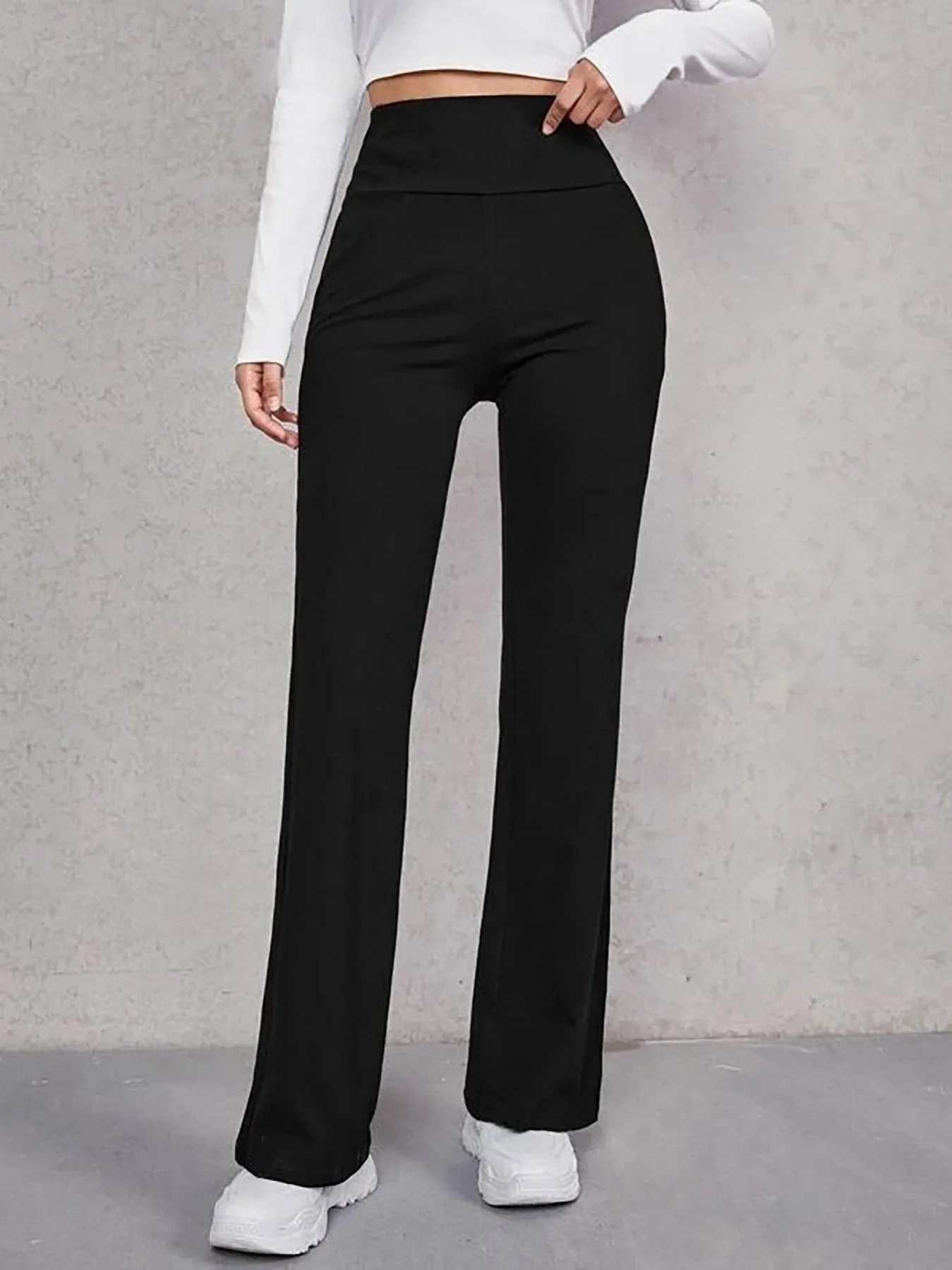 Casual Pant High Waisted Flare Pant Workout Solid Pant