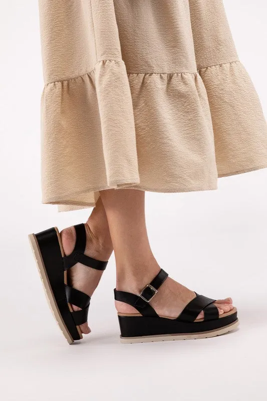 Clever - Cross Strap Wedge Sandals