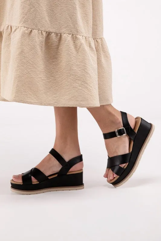 Clever - Cross Strap Wedge Sandals