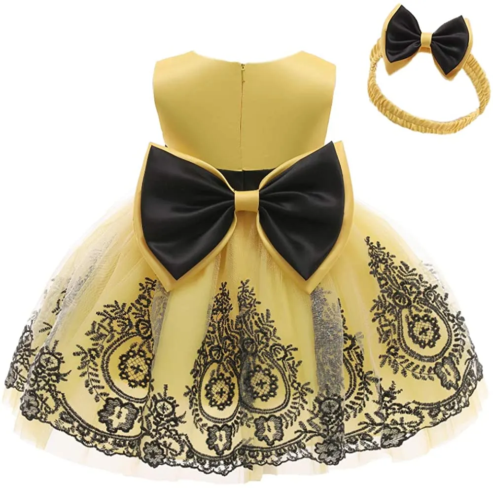 CMMCHAAH 0-6T Baby Girls Pageant Lace Embroidery Dresses Toddler Party Bowknot Tutu Gown Dress with Headwear