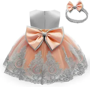 CMMCHAAH 0-6T Baby Girls Pageant Lace Embroidery Dresses Toddler Party Bowknot Tutu Gown Dress with Headwear