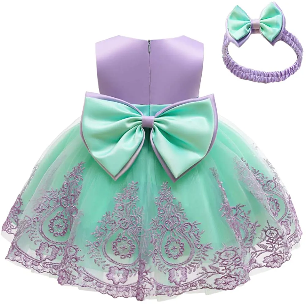 CMMCHAAH 0-6T Baby Girls Pageant Lace Embroidery Dresses Toddler Party Bowknot Tutu Gown Dress with Headwear