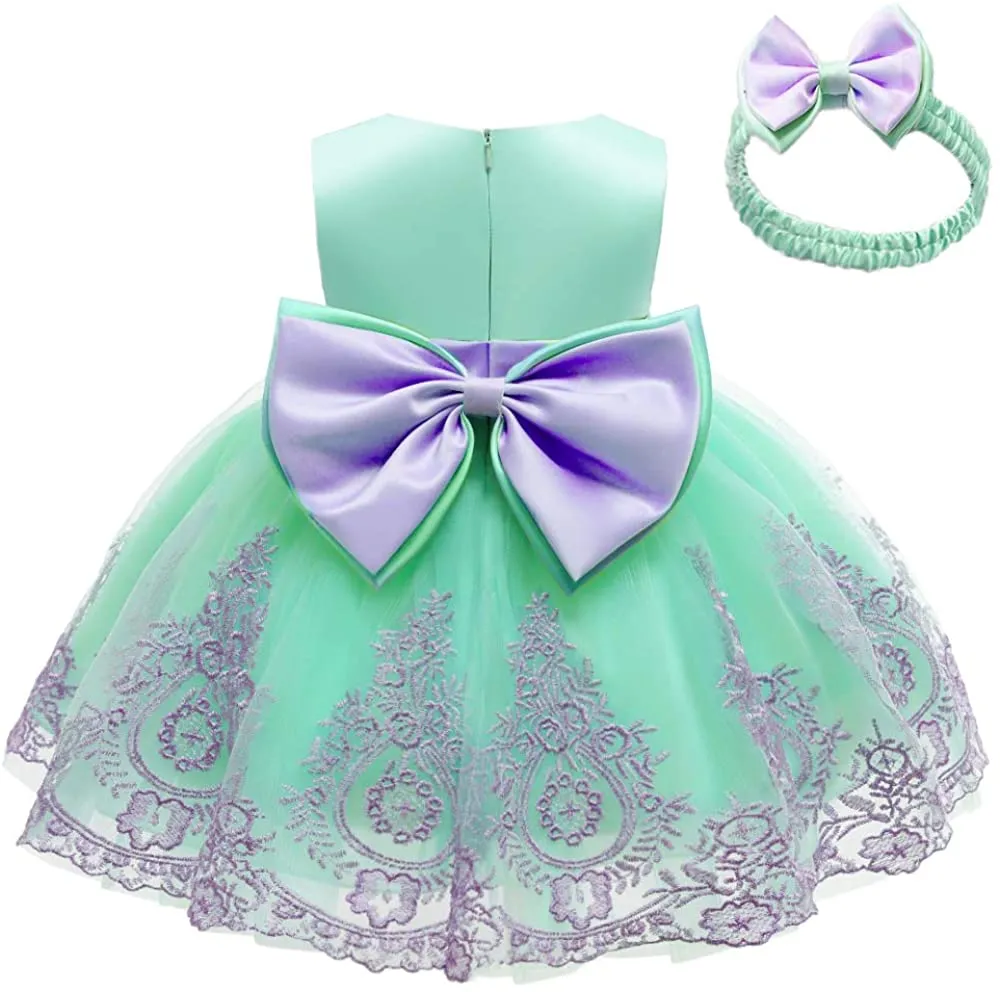 CMMCHAAH 0-6T Baby Girls Pageant Lace Embroidery Dresses Toddler Party Bowknot Tutu Gown Dress with Headwear