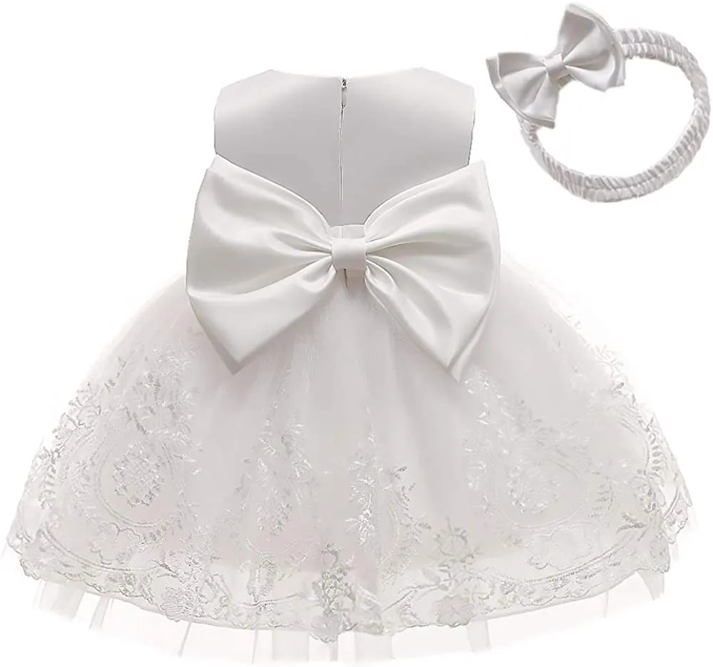 CMMCHAAH 0-6T Baby Girls Pageant Lace Embroidery Dresses Toddler Party Bowknot Tutu Gown Dress with Headwear