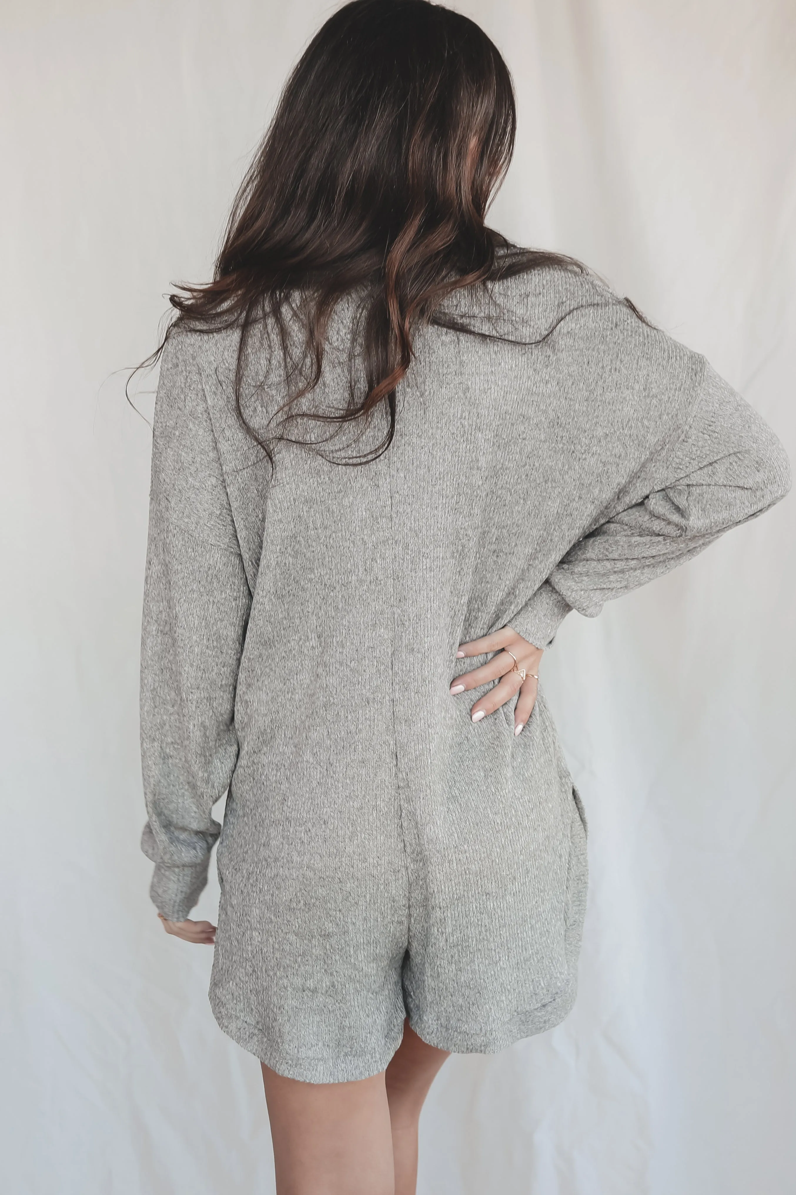 Coffee In The Morning Gray Ribbed Sweater Romper