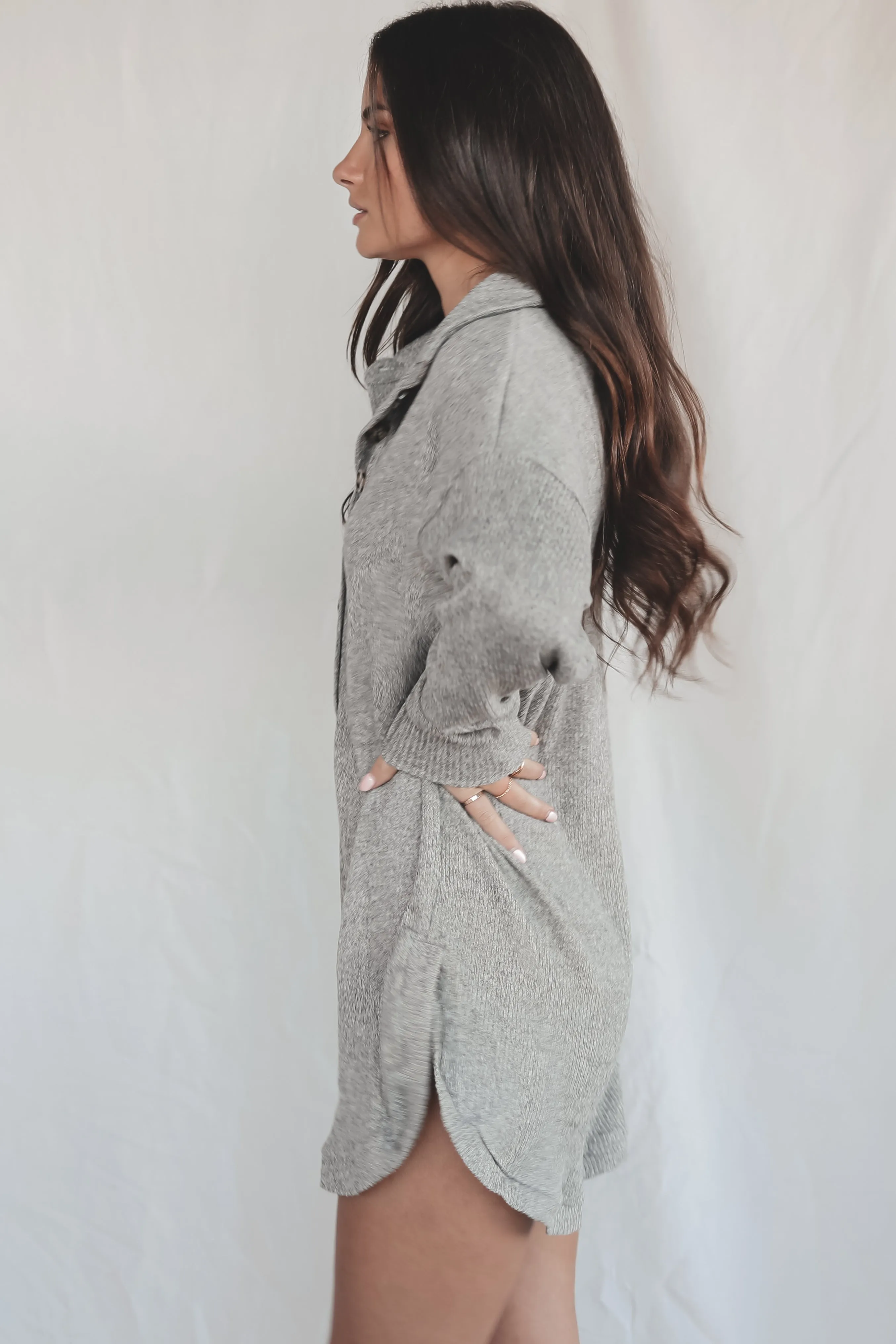 Coffee In The Morning Gray Ribbed Sweater Romper