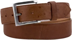 Cognac Western Cowboy Belt Real Ostrich Skin Leather - Silver Buckle