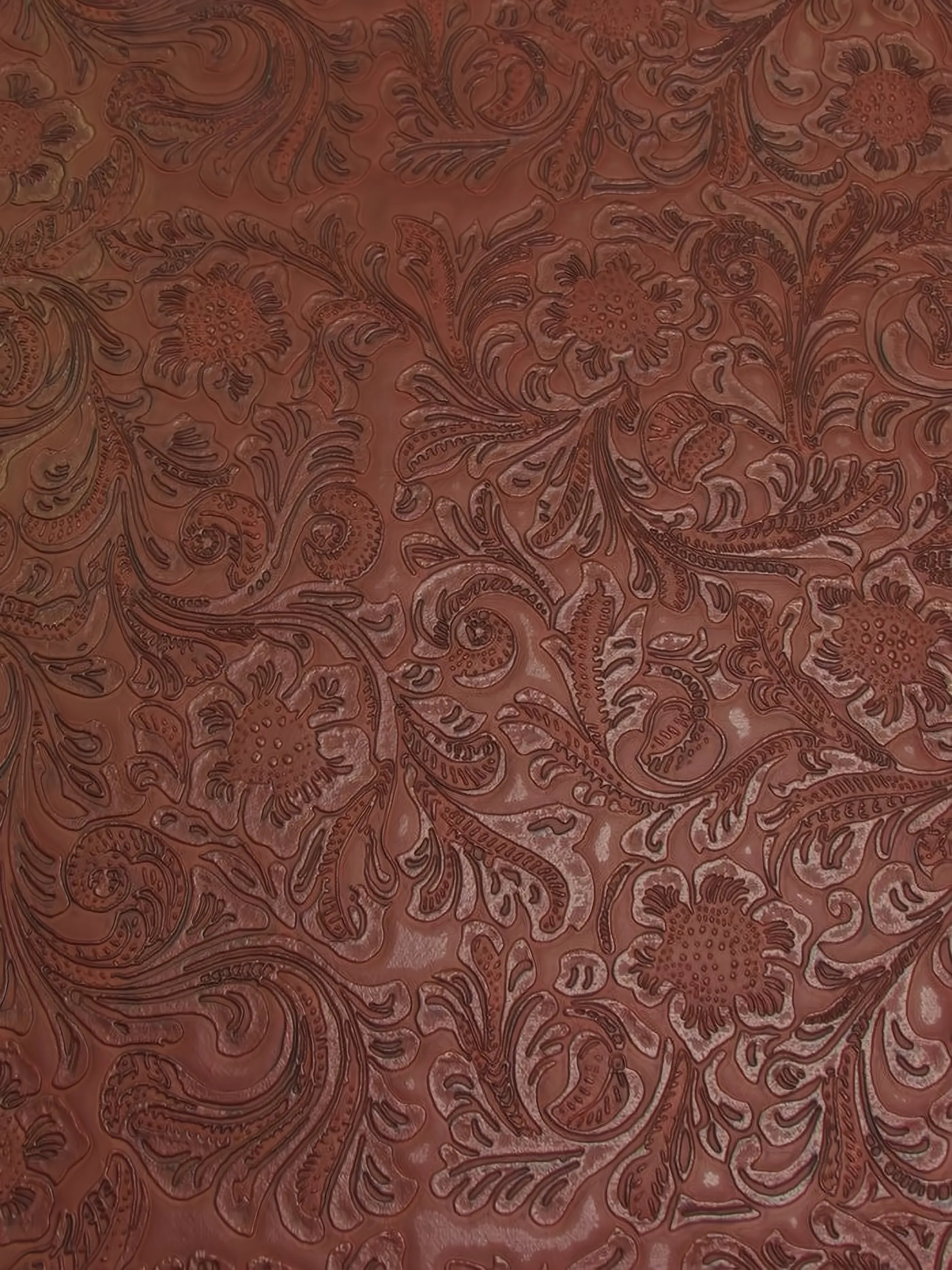 Copper Vintage Western Floral Pu Leather Fabric / Sold By The Yard