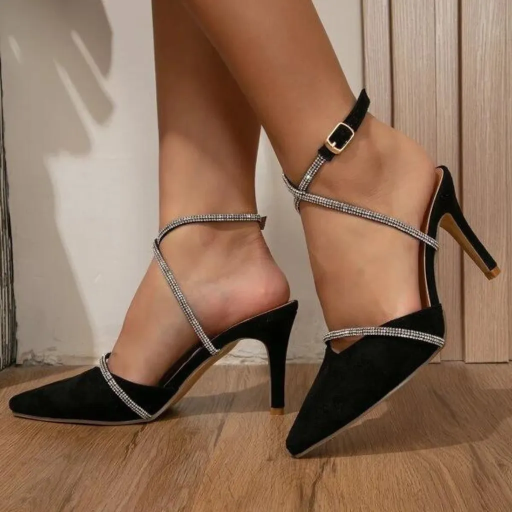 Cross Chained  Heeled Strappy Court Shoes