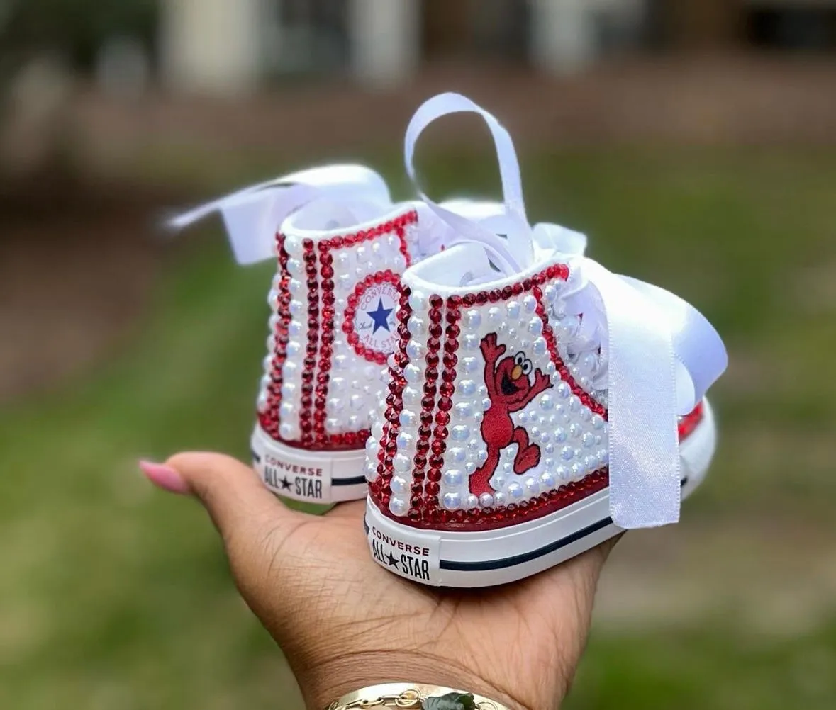 Custom Elmo Cocomelon Shoes | Red Bling Rhinestone Shoes for Kids