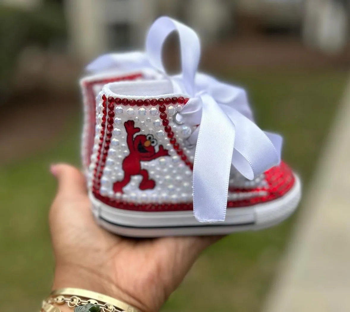 Custom Elmo Cocomelon Shoes | Red Bling Rhinestone Shoes for Kids