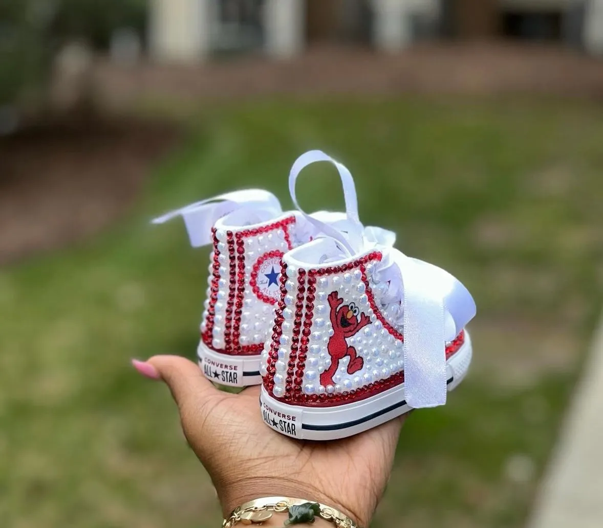 Custom Elmo Cocomelon Shoes | Red Bling Rhinestone Shoes for Kids