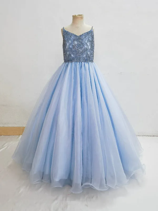 Custom Made Little Girls Sky Blue Prom Pageant Couture