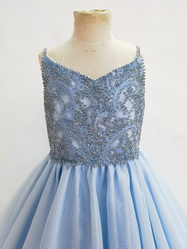 Custom Made Little Girls Sky Blue Prom Pageant Couture