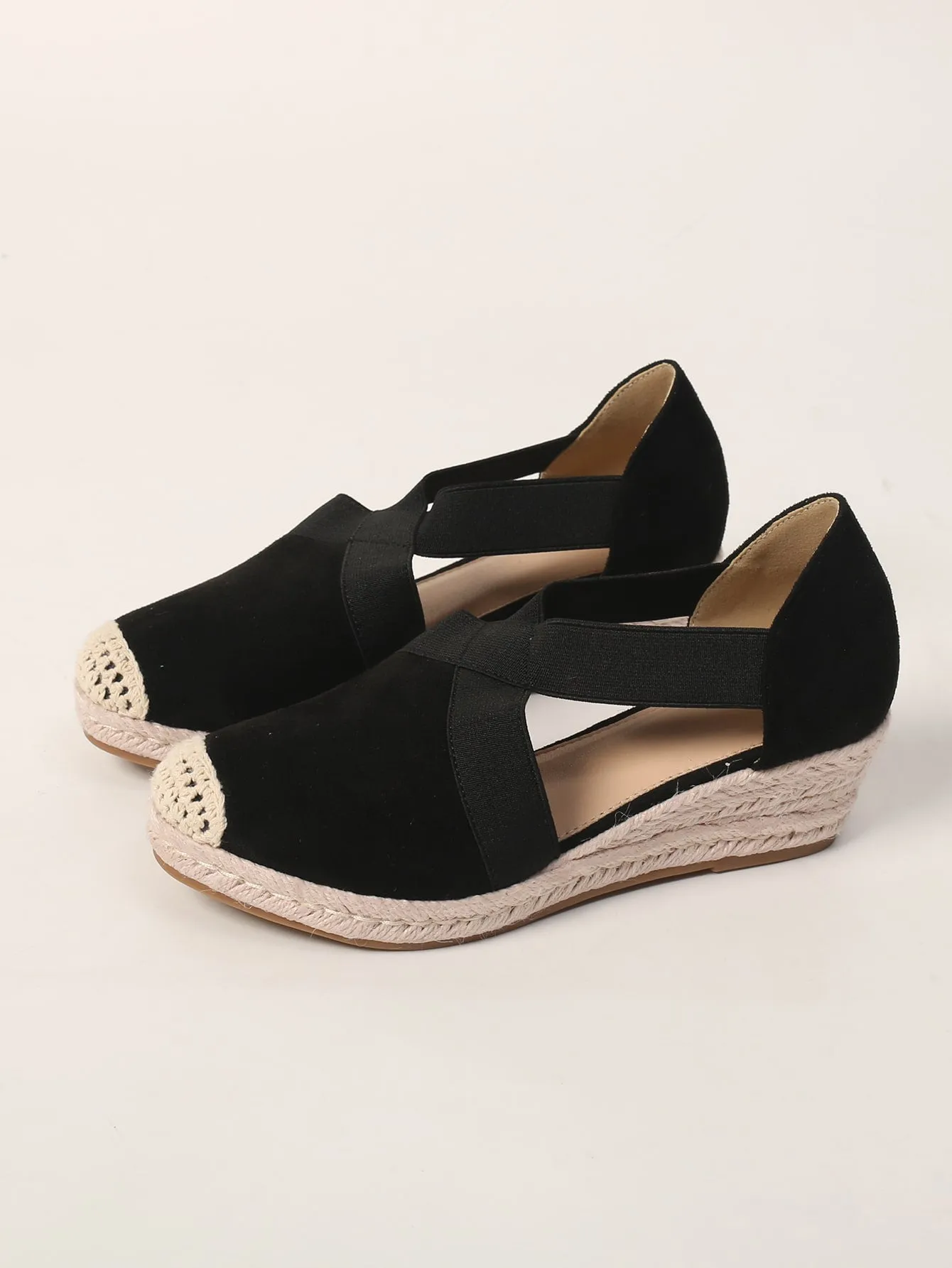 Cut Out Espadrille Faux Suede Court Wedge Shoes