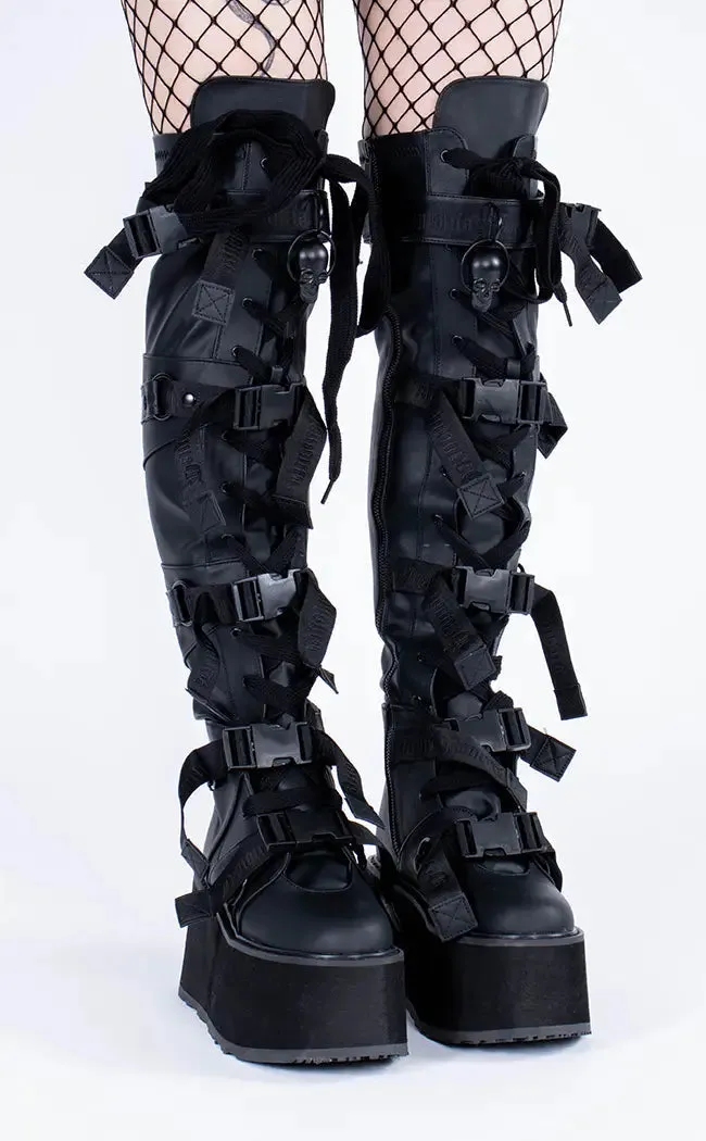 DAMNED-325 Black Vegan Leather Over-The-Knee Boots