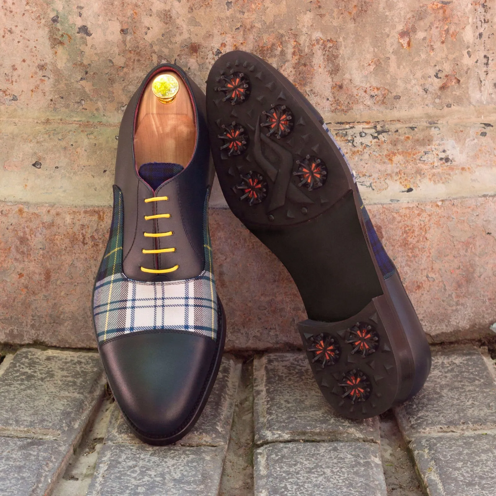 DapperFam Rafael Golf in Tartan / Navy Men's Sartorial & Italian Leather Oxford