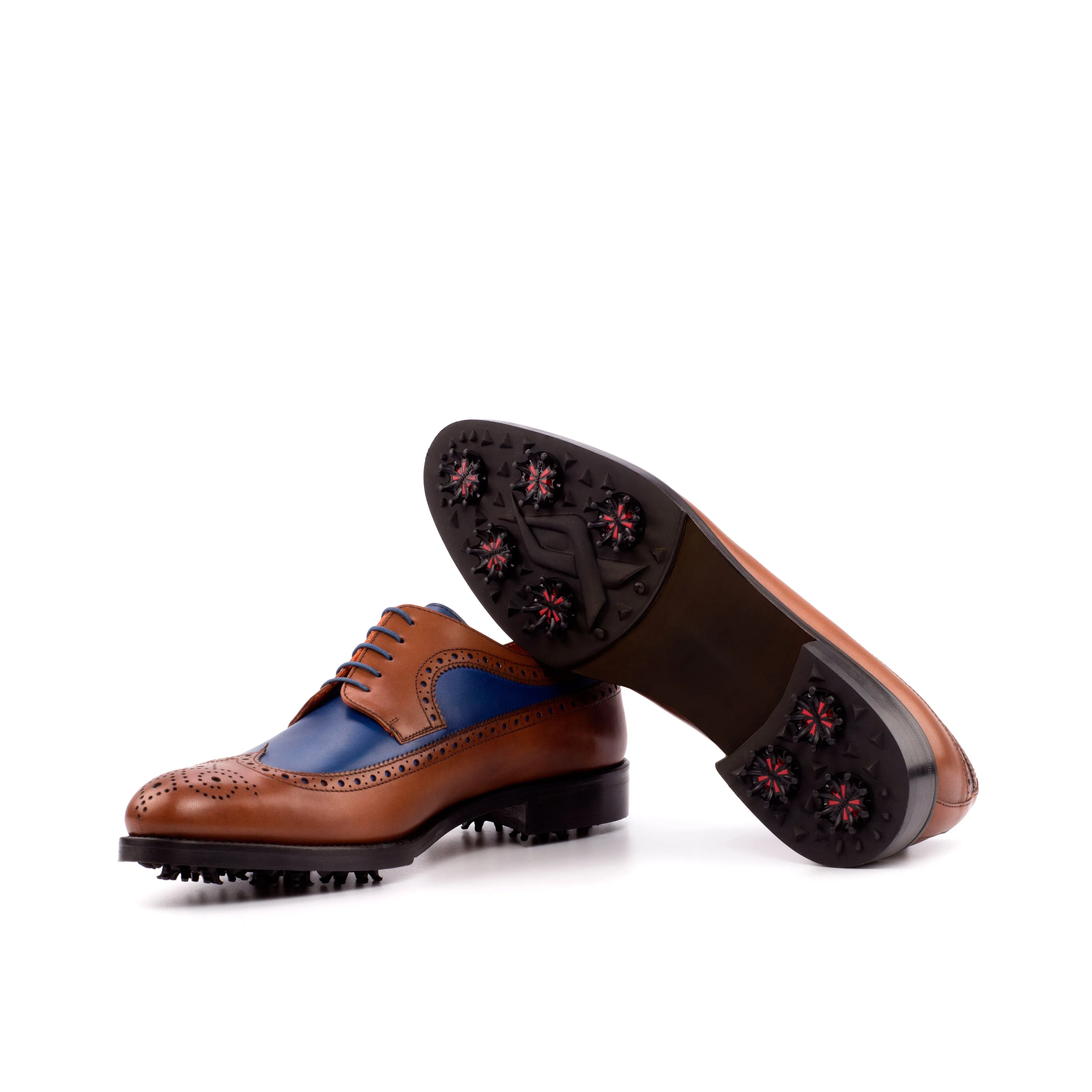 DapperFam Zephyr Golf in Med Brown / Navy Men's Italian Leather Longwing Blucher