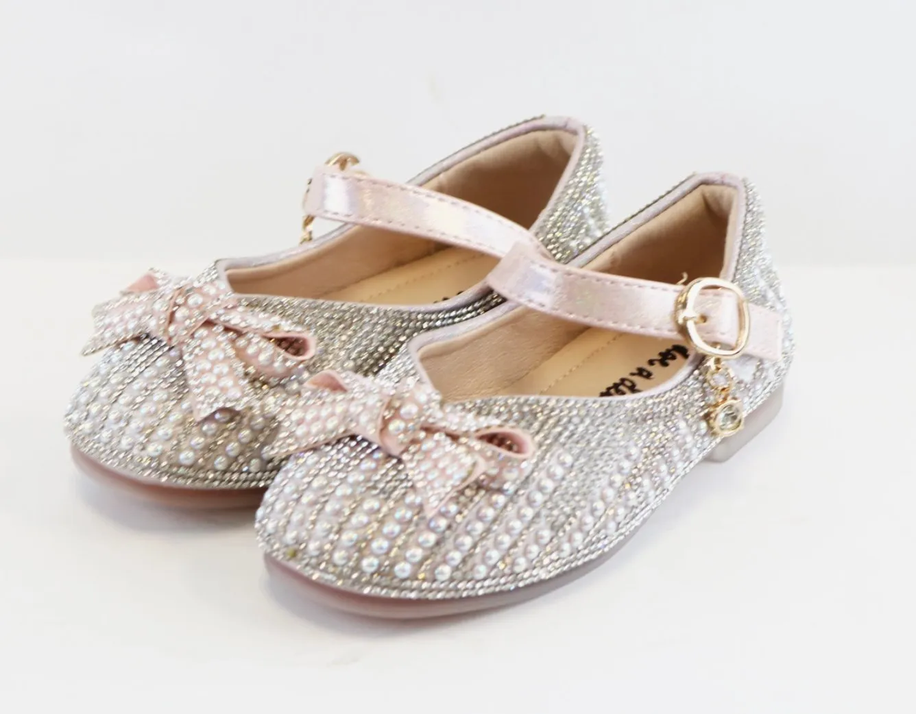 Doe a Dear PINK Pearl & Rhinestone Bowtie Girls Dress Shoes